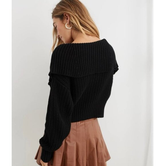 NWOT Aerie Black Double Zip Cardigan Sweater Chunky Knit Size XS 100% Cotton - Picture 2 of 8